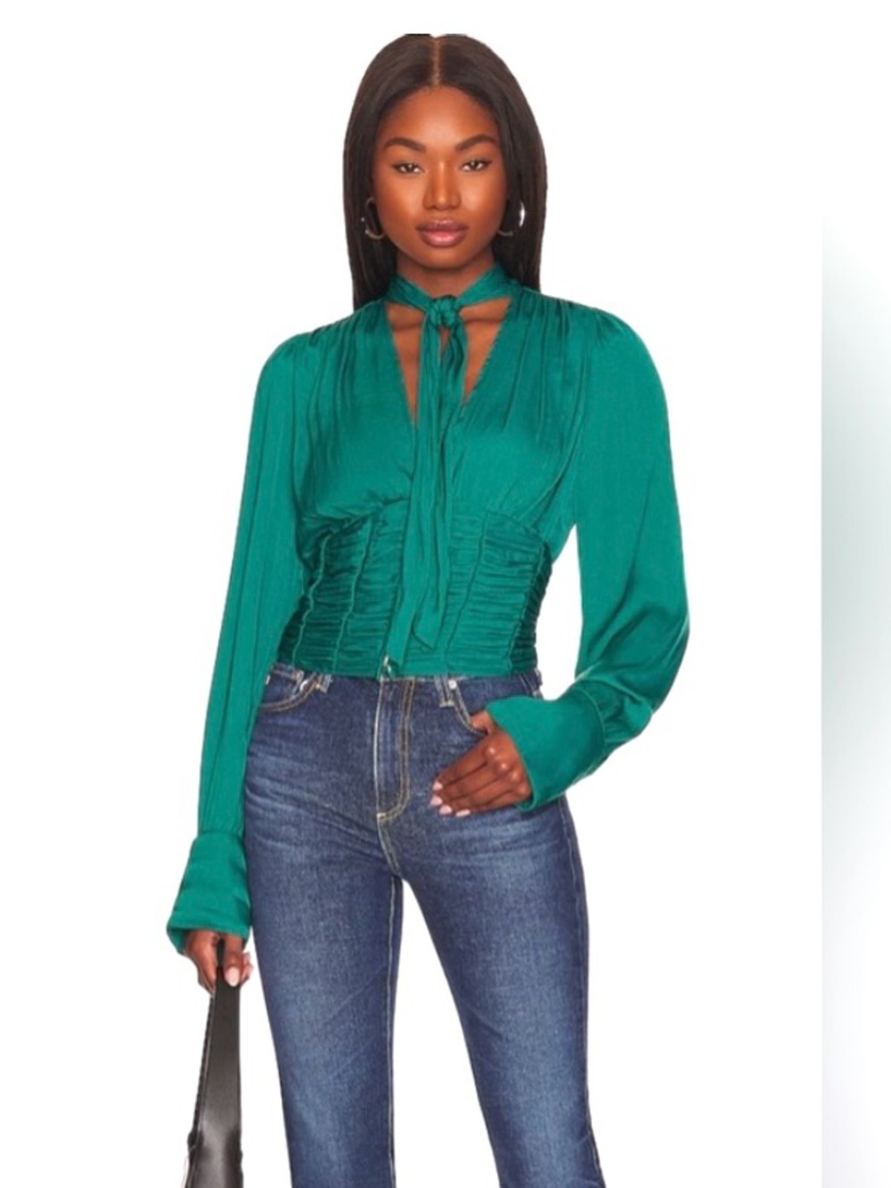 Free People Women’s Green Meet Me There Crop button front Long Sleeve Blouse - Picture 2 of 10